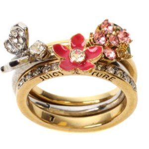 Juicy Couture Butterfly Flower Trio Stack Rings size 7 NEW